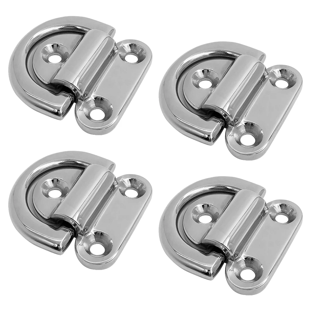 4pcs Folding Pad Eye Deck Lashing Ring Staple Cleat For Trailer Marine Boat (69 x 65 mm/2.7 x 2.6 inch)