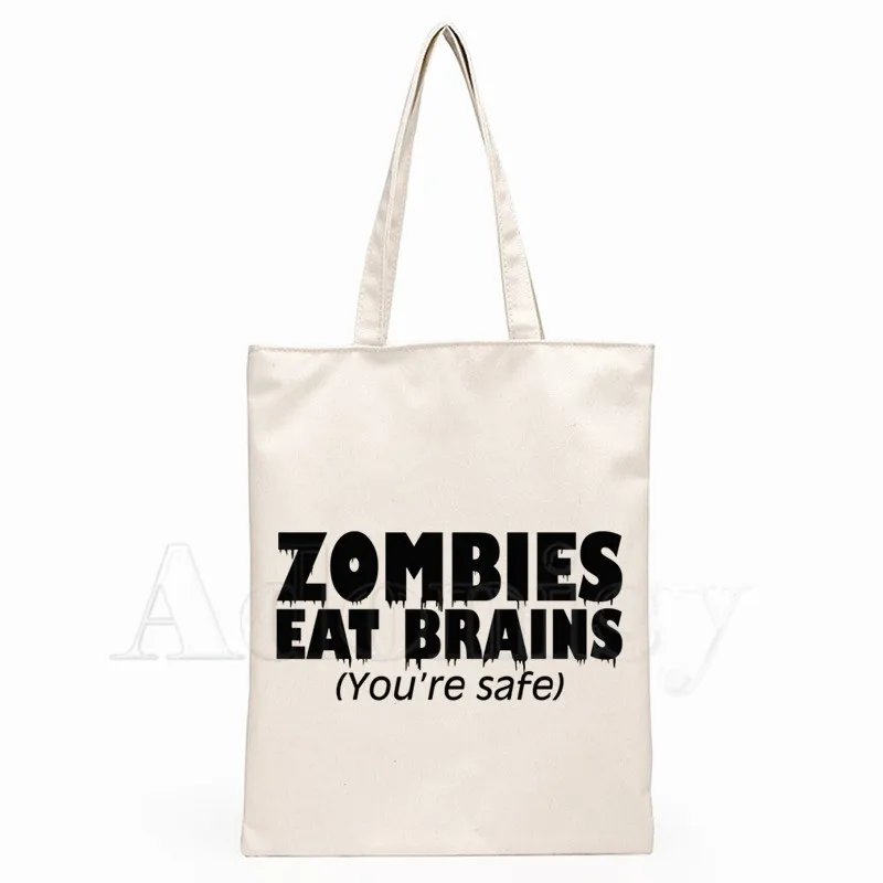 Zombies Hate Fast Food Print Reusable Shopping Bag Women Canvas Tote Bags Printing Eco Bag Shopper Shoulder Bags