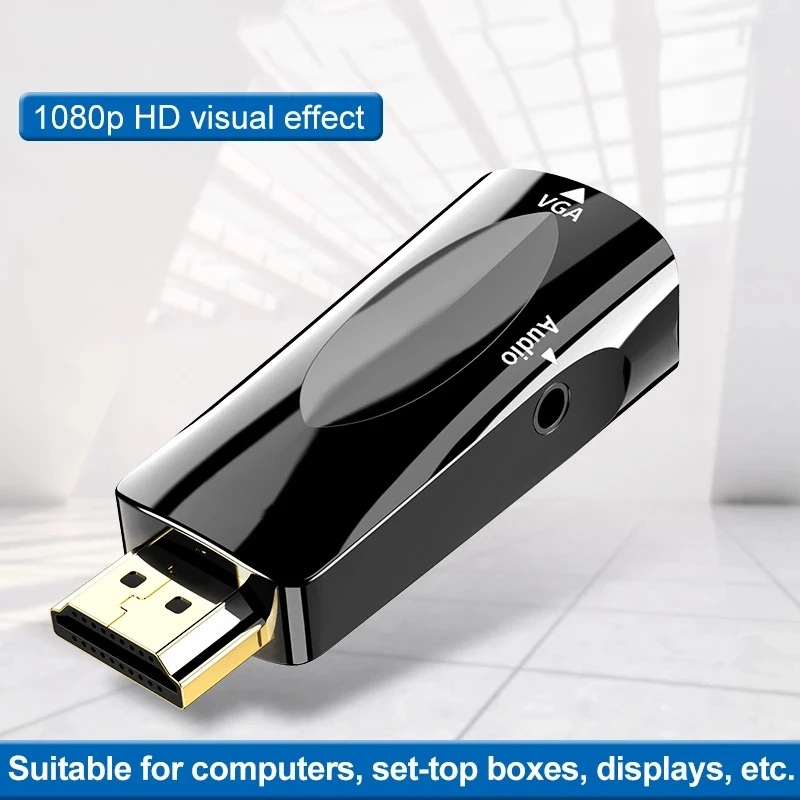 Адаптер Felkin HDMI-совместимый с VGA конвертер аудиокабелем папа на мама 1080P
