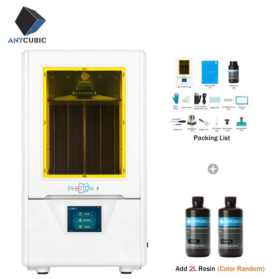 ANYCUBIC 3d принтер фотон-с новейший lcd 405nm УФ Смола 2,8 дюймов цветной TFT экран ЖК-экран Быстрый срез 3d принтер DIY комплект - Цвет: PhotonSAdd2L