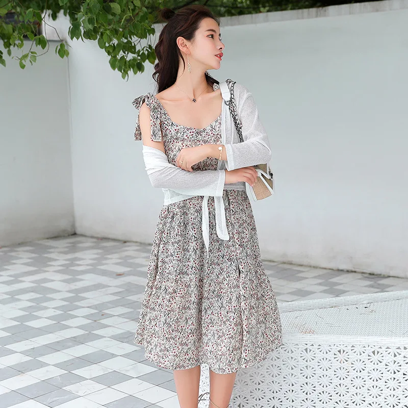 

Maternity Clothes 2019 Pregnant Women Two-Piece Dress Loose And Plus-sized Fresh Floral Dress Coat
