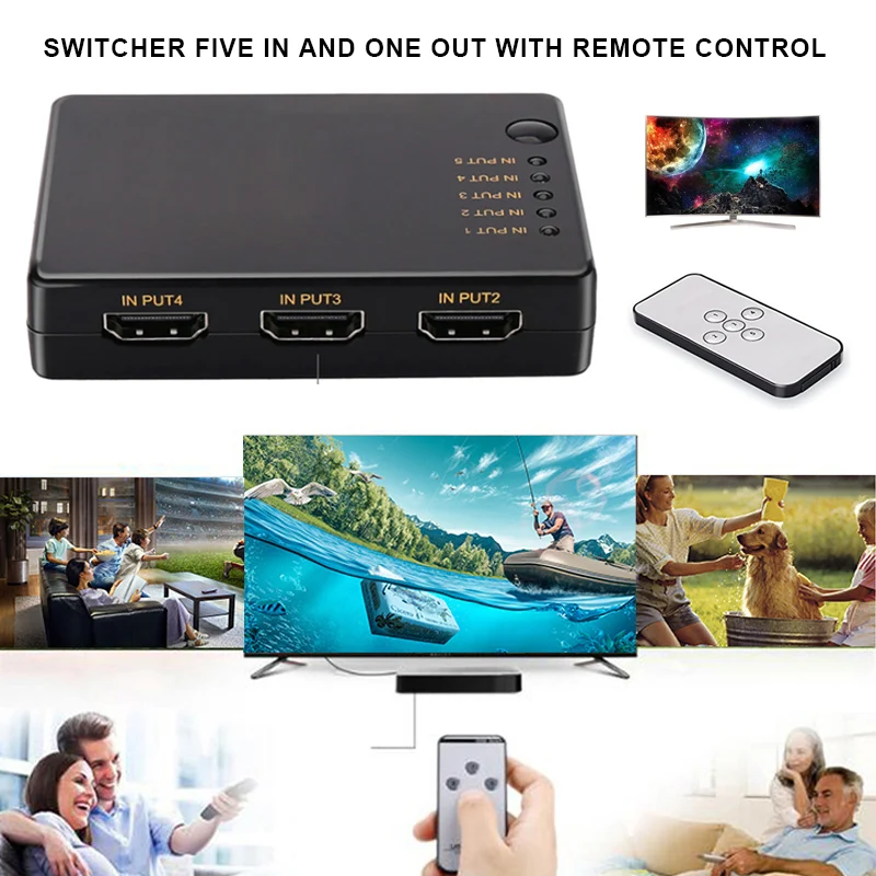 Переключатель Five-in и One-out 1080P с пультом дистанционного управления поддерживает несколько разрешений OUJ99