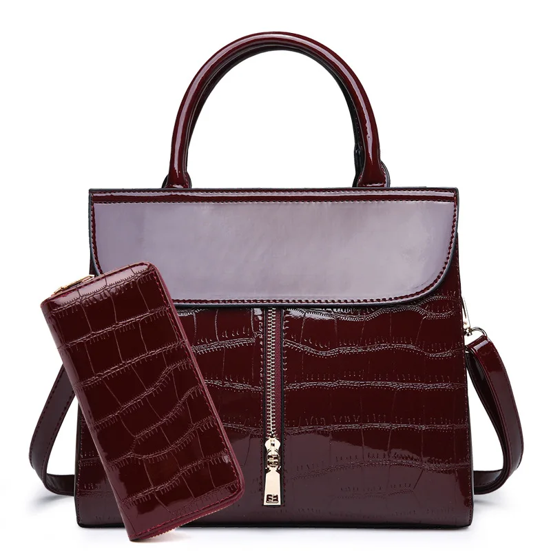 

2019 New Style Patent Leather Different Size Bags Two-Piece Set WOMEN'S Bag Europe And America Versatile Fashion Hand Crossbody