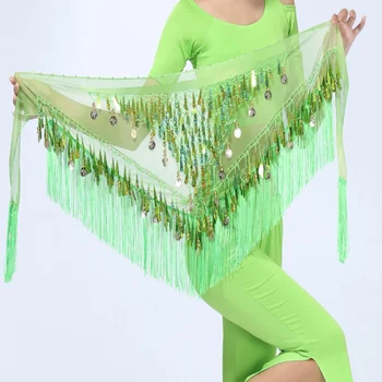 

Women Hip Scarf Chiffon Coins Tassels Sequins Triangle Skirt Belly Dance Costume Stage Performance Props!