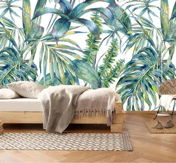 

CJSIR Papel De Parede Para Quarto Nordic Hand-painted Tropical Leaves TV Background Wall Custom Large Mural Green Wallpaper