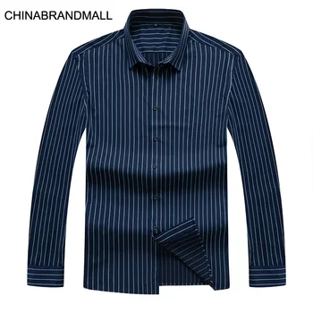 

Autumn Vertical Stripes Shirt Male Plus Hypertrophy Size Loose Fat Man Middle Age Trend Leisure Long Sleeve Shirt