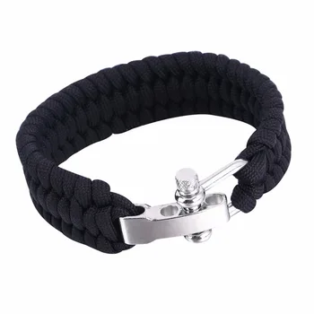 

Black ParaCord Rope Outdoor Survival Bracelet Camping Steel Shackle Buckle Wholesale Men Women Parachute Rope Clasp Jewelry