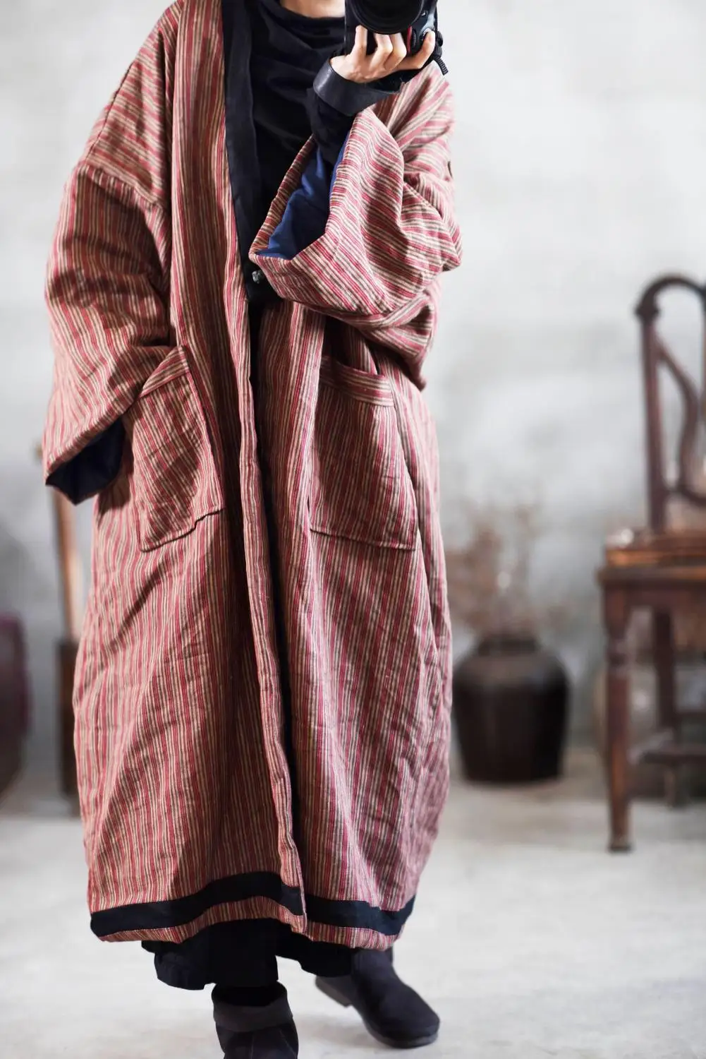 Trench Femme Cotton Linen Striped Vintage Coats Lady Desigual Pockets