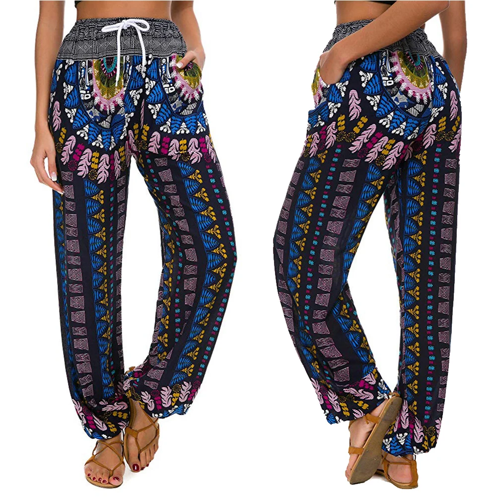 Goocheer, женские тайские шаровары, Boho Festival Hippy Smock, штаны с высокой талией, с принтом, эластичные, с высокой посадкой, свободные штаны antern