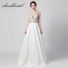 Роскошное бисер Кристалл Вечерние платья белые длинные сексуальные с v-образным вырезом без спинки вечерние платья для выпускного вечера женское торжественное платье L5357