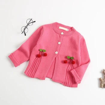 

Warm Sweater Coat Baby Girls Cotton Cute Solid Color Cherry Knit Cardigan Autumn And Winter