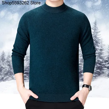 

Thick Cashmere Sweater Male 2020 Season Pure Wool Round Neck Knitting Shirt Slim Fit Backing Keep Warm Sweater Male