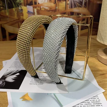 

2020 Korean new simple retro fabric diamond headband Face Washing Non-slip Pressing Wide Edge Hairpin Hair Accessories