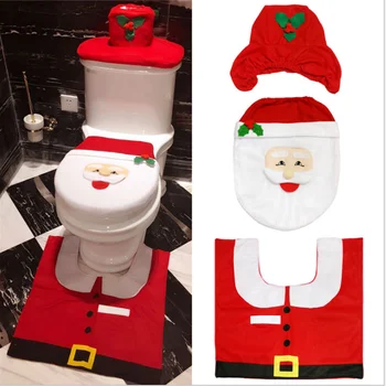 

Christmas Toilet Blue Snowman Toilet Cover Seat Home Bedroom Rug Pad Tank Lid Towel Cover Set