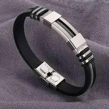 

Men Titanium Steel Silicon Bracelet Wristband Cuff Bangle Jewelry Gifts LL@17
