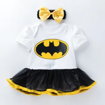 

New Batman Baby Girls Rompers Tutu Dress Girls Princess Cotton Jumpsuit Children Clothes Sets Lace Rompers and Bow Headbands