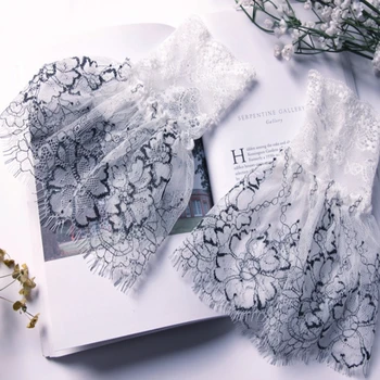 

Women Girls Sheer Mesh Hollow Out Floral Lace Flared Cuffs Scalloped Pleated Sweater Princess Decorative Fake Sleeve