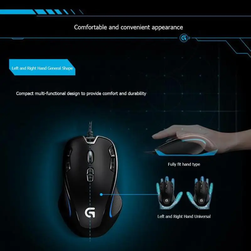 Оптическая игровая мышь Logitech G300s для обеих рук проводная USB с 9 программируемыми