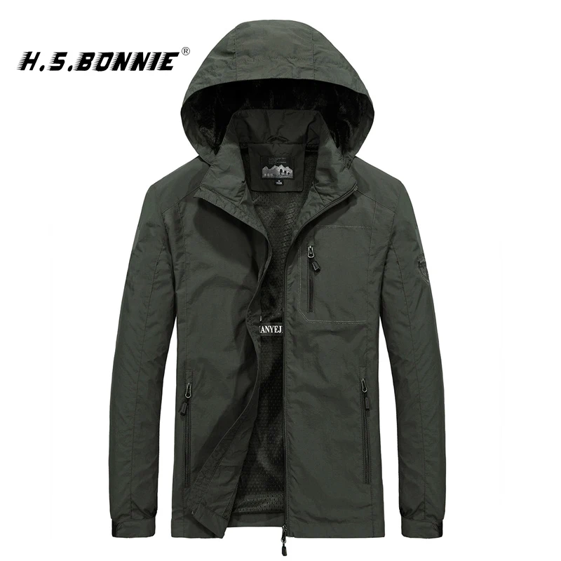 

H.S.BONNIE Windbreakers Thin Jacket Men Waterproof Hooded Casual Sport Coat Plus Size 5XL 6XL Men' s Quick Dry Fashion Outerwear