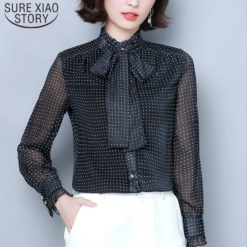 

Elegant Polka Dot Bow Tops Loose Blouse Women 2019 New Autumn Women Tops and Blouse Print Long Sleeve Chiffon Blouse 6629 50