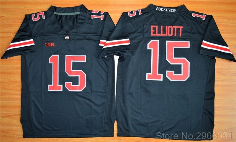 Мужская майка Ohio State Buckeyes 15 Ezekiel Elliott college, черная, белая, красная, сшитая, размер S-3XL