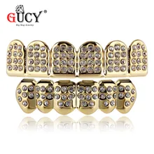 GUCY хип-хоп золотые зубы решетки сверху и снизу Iced Out Bling Grillz стоматологические блестящие Рот Зубы шапки вечерние вампирский зуб Ювелирные изделия Вечерние
