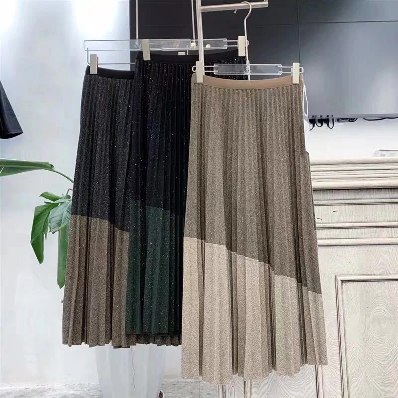 PEONFLY, модная, хит, цветная, шерстяная, длинная, плиссированная юбка, для женщин, модная,, осень, зима, Корейская, трапециевидная, высокая талия, макси юбка для женщин