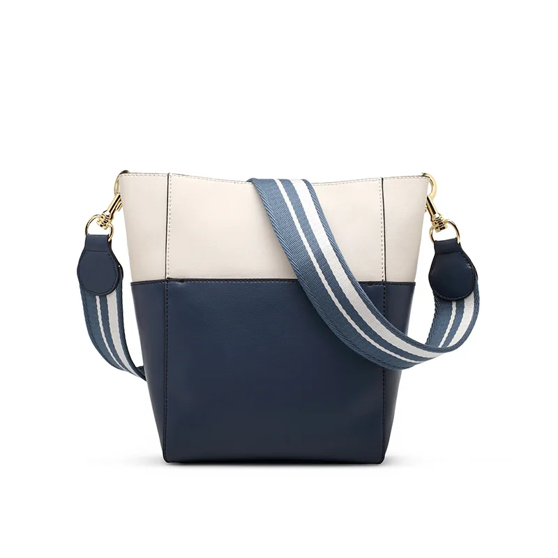 

2017 Autumn And Winter New Style Europe And America Style Contrast Color Bucket Bag Mixed Colors Shoulder WOMEN'S Leather Bags