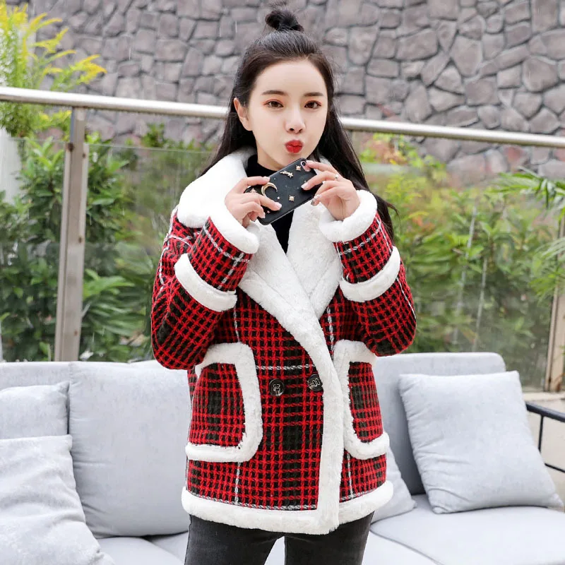 

Fashion Plaid Suit Collar Cotton-padded Clothes/Cotton Coat Long Sleeve 2018 Winter Comfortable Trend
