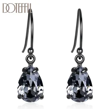 

DOTEFFIL 925 Sterling Silver Black Crystal Pendant Earrings For Women Wedding Engagement Charm Gift Fashion Jewelry