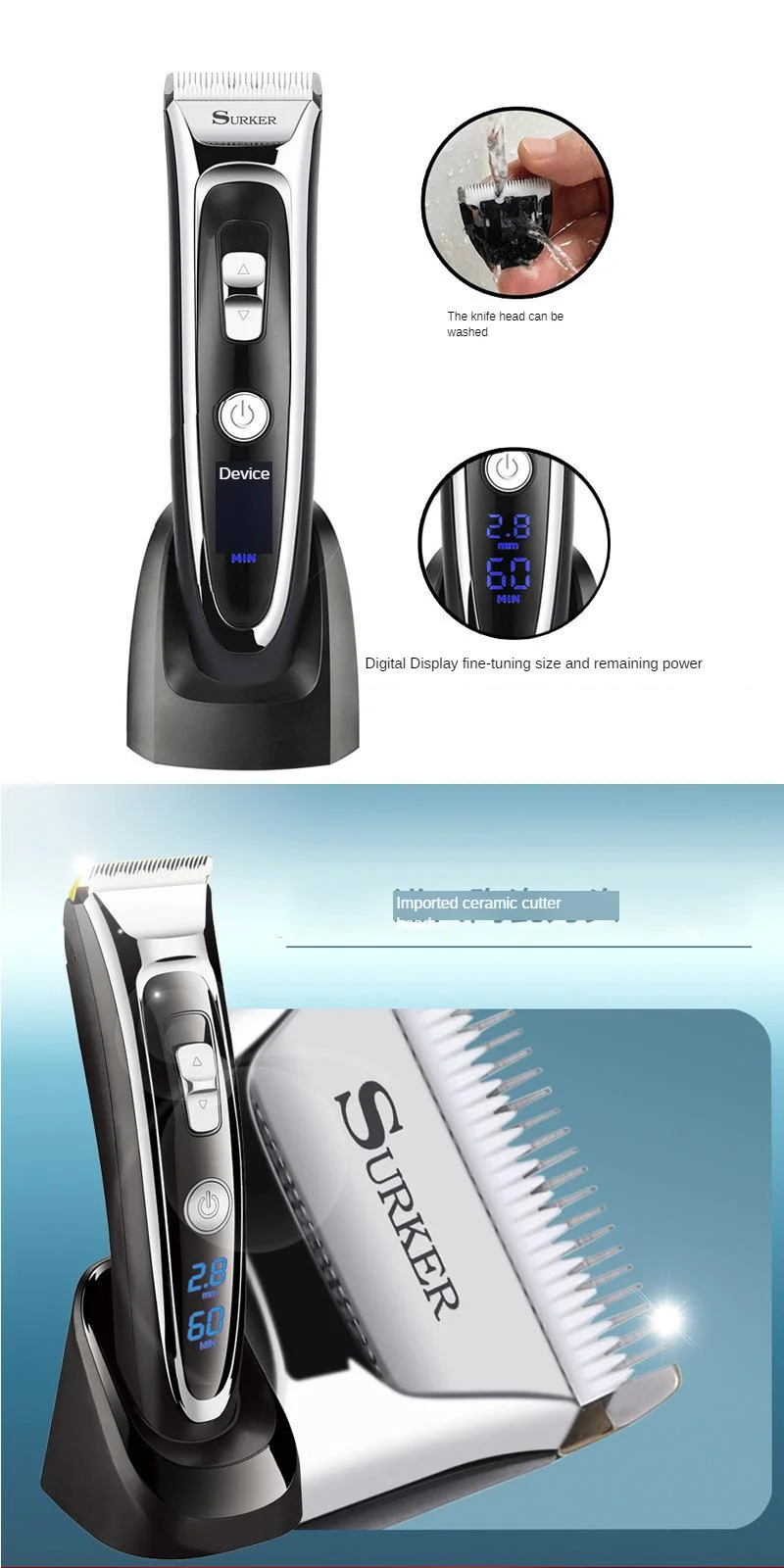 Numbers Liquid Crystal Ceramic Knife Hair Clipper Electric Fader Mute Electric Hair Clippers Fast Charge With Base S