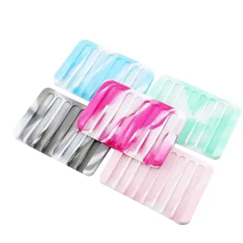 

5 PCS Soap Dish Draining Creative Colorful Silicone Soap Holder Soap Tray Soap Box for Shower Kitchen Bathroom
