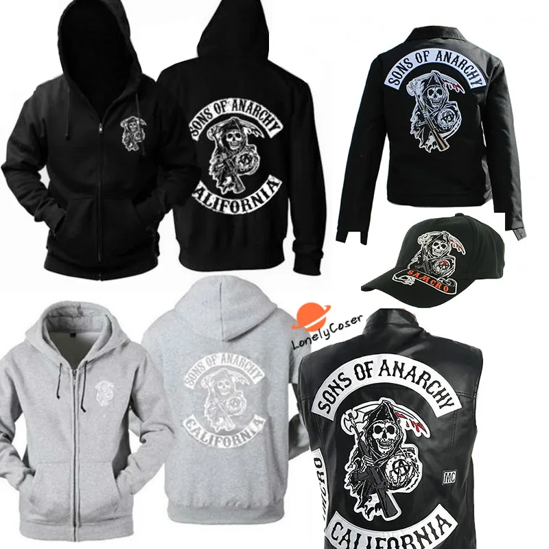 Volwassenheid Telemacos Uitschakelen Tv Sons Of Anarchy Cosplay Costume Warm Zipper Hoodie Sweater Black Gray  Jacket Leather Vest Hat Sweatshirts Hoodie Unisex - Cosplay Costumes -  AliExpress