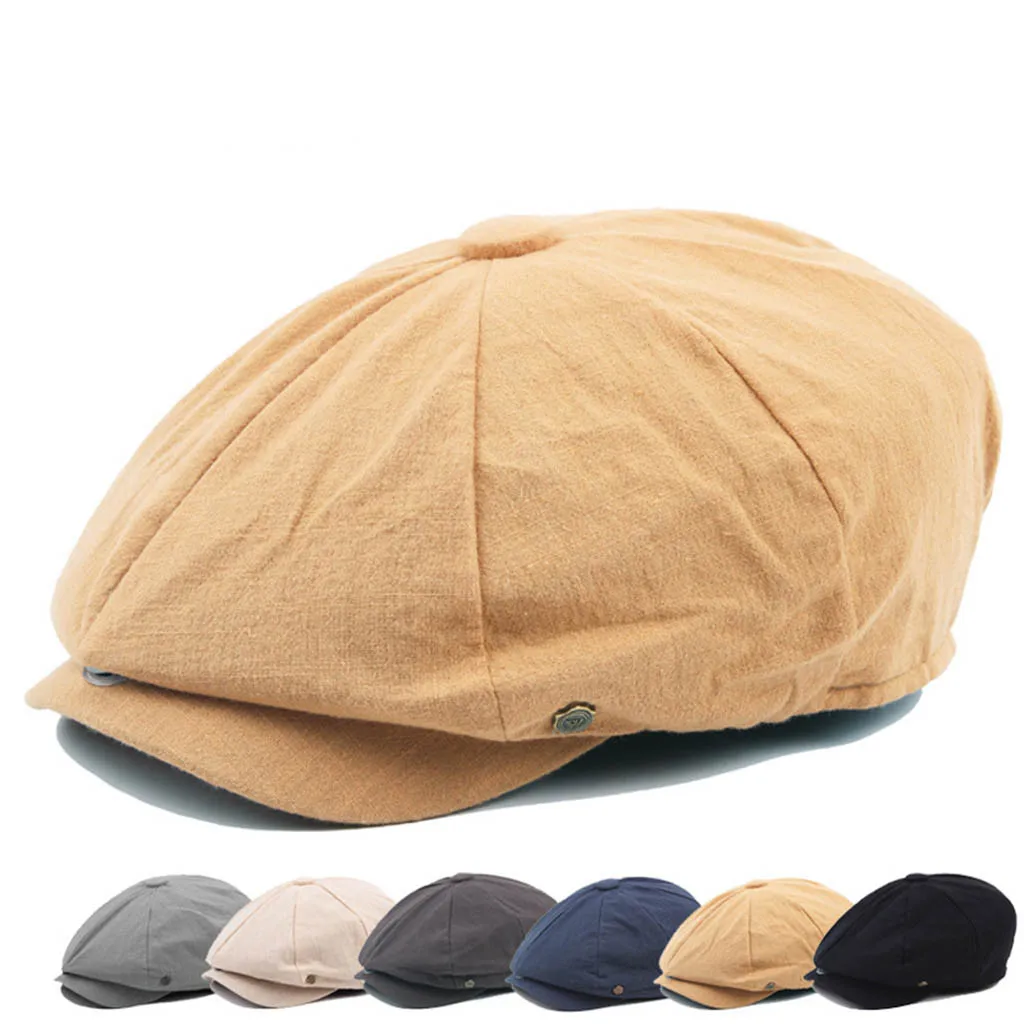 Осенне-зимняя вязаная шапка, женские зимние шапки, льняная винтажная шапка, модная шапка для художника, Одноцветный берет, женская теплая шапка# A