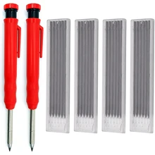 

Solid Carpenter Pencil Set with 6 Refill Leads Built-in Sharpener Deep Hole Mechanical Surveying Durable Pencil Marking Tool