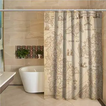 

Map 3D Printed Shower Curtain Highly Detailed Ancient Grunge Treasure Map Adventure Sailing Island Journey Travel Hotel Quality