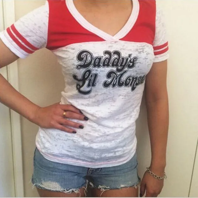 Самоубийство футболка "Squad", "Харли Квинн", Футболка с принтом «Daddy's Lil монстр Топ Косплэй костюм короткие женские топ, футболка, рубашка, способный преодолевать Броды для взрослых Для женщин - Цвет: A1