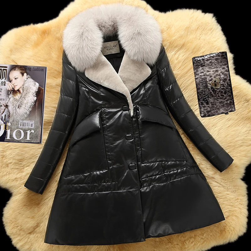 

Real 100% Sheepskin Coat Female Fox Fur Collar Down Jackets Winter Jacket Women Genuine Leather Jacket Chaqueta Mujer MY