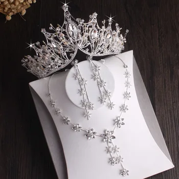 Baroque Silver Plated Crystal Leaf Bridal Jewelry Sets Rhinestone Crown Tiaras Choker Necklace Earring African Beads Jewelry Set