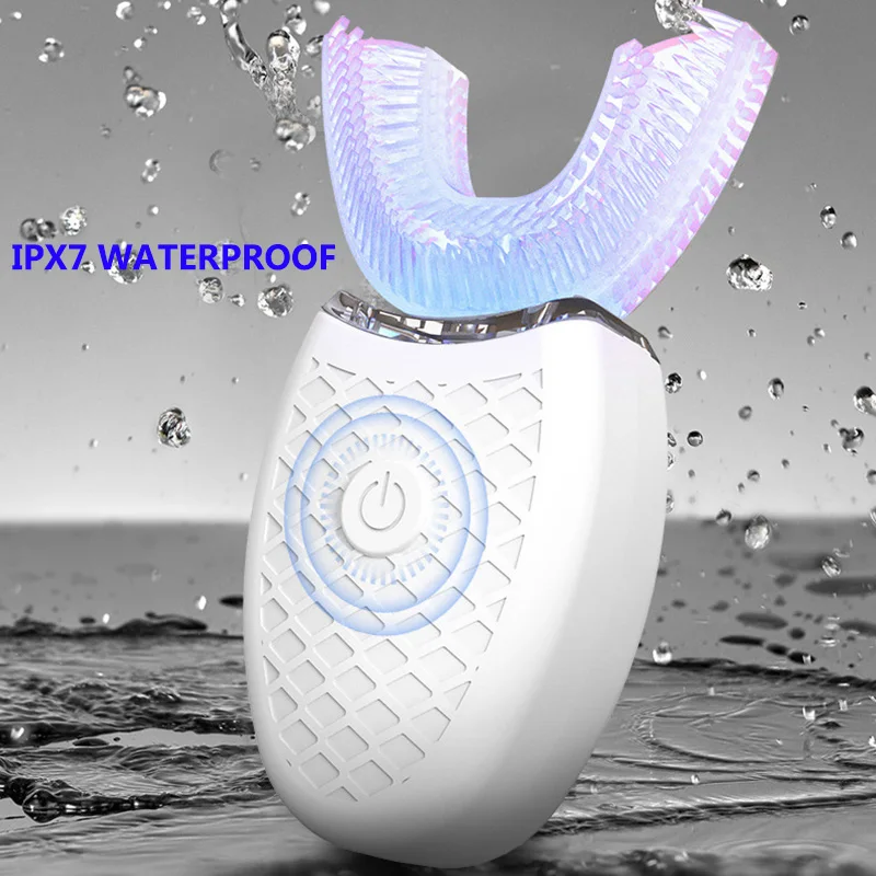 360 градусов интеллигентая(ый) Автоматическая Ультразвуковая электрическая зубная щетка для Зубная щётка U Тип 3 режима зубная щетка зарядка через usb для отбеливания зубов, синий свет