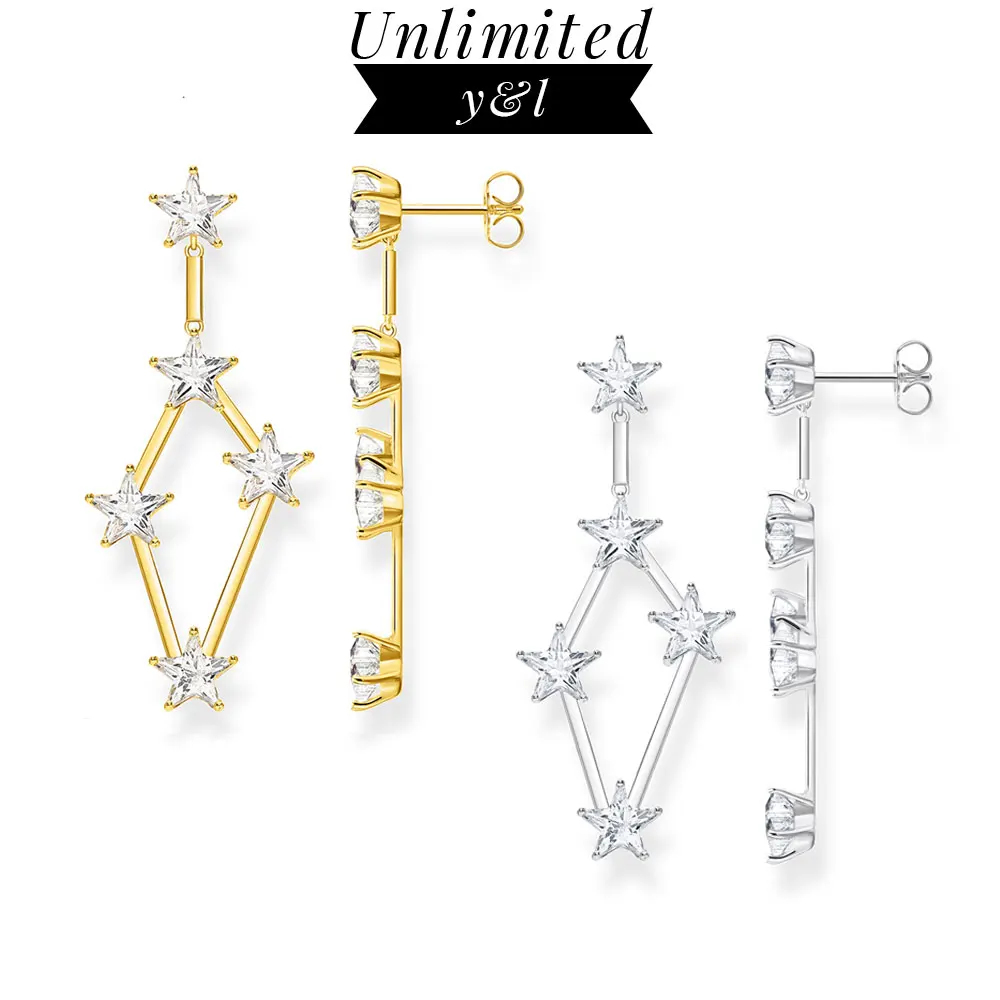 

Golden Dreamlike Stars Drop Earrings Shine Fine Statement Jewerly For Women 2020 Summer Brand New Gift In 925 Sterling Silver