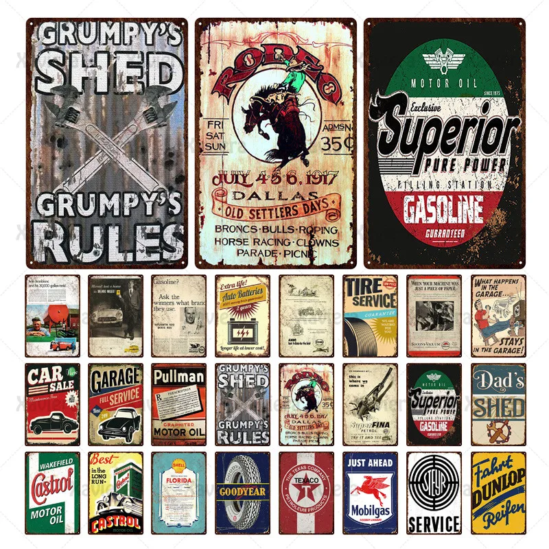 

Metal Plate Tin Sign Vintage Tire Service Gas Oil Motor Oil Garage Wall Decorative Plaques Gas Oil Station Tin Poster Man Cave