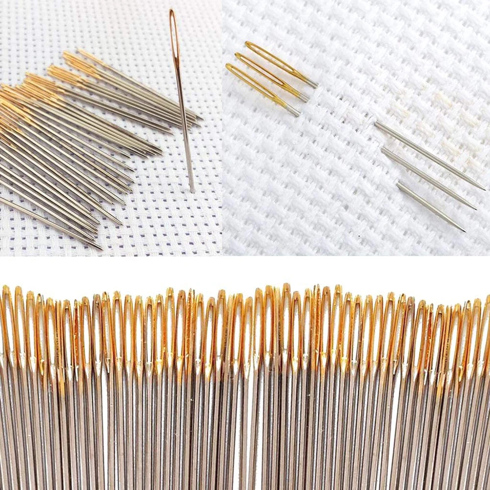 D&D 30Pcs Hand Stitching Needles With 2pcs Metal threader Large Eye Sewing Needles for Cross Stitch Sewing Tools