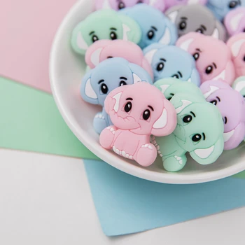 

5PCS Silicone Mini Elephant Bead Baby Toy Teeth Rattle Bpa Free Silicone Elephant Teeth Stick Baby Teeth 25mm