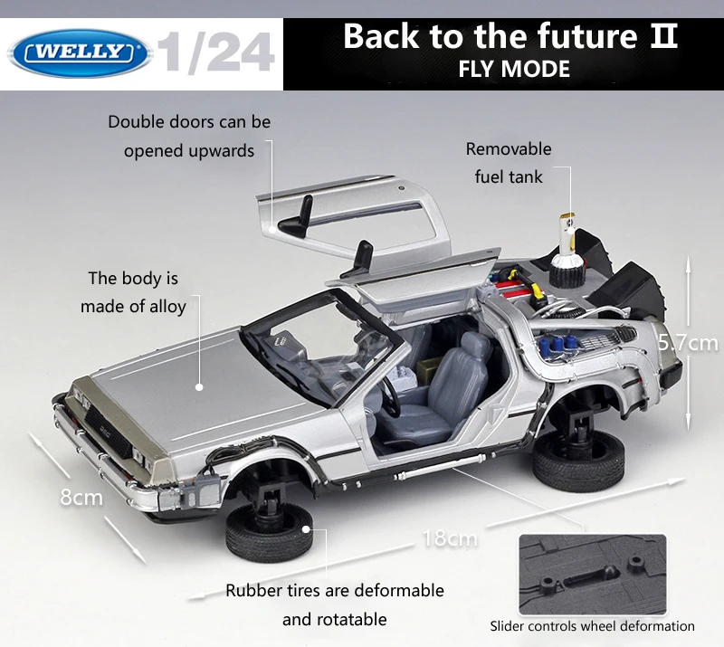  Welly 1:24 Diecast Alloy Model Car DMC-12 delorean back to the future Time Machine Metal Toy Car Fo