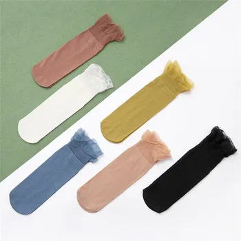 

Fashion Lace Women Socks Thin Stripe Short Socks Velvet Solid Color Socks Female Dress Streetwear