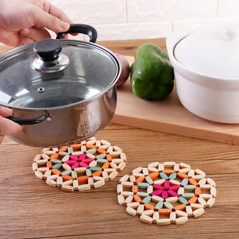 

FenKicyen 2019 Bamboo Coaster Pot Insulation Tableware Pad Flower Shape Plate Bowl Mat Dining Tableware Mat Kitchen Supplies