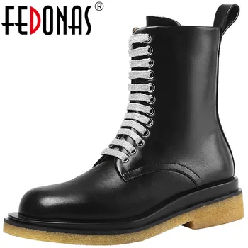 

FEDONAS Euro Style Western Boots Party Basic Shoes Woman Cross Tied Women Ankle Boots Platform Chunky Heels Motorcycle Boots