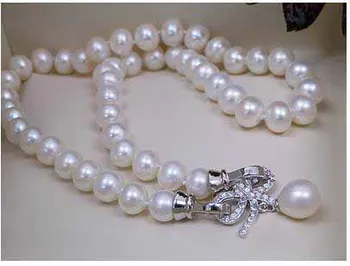 

8-9MM authentic natural freshwater pearl necklace nearly round pearl necklace pendant 925 Silver clasp 18inch