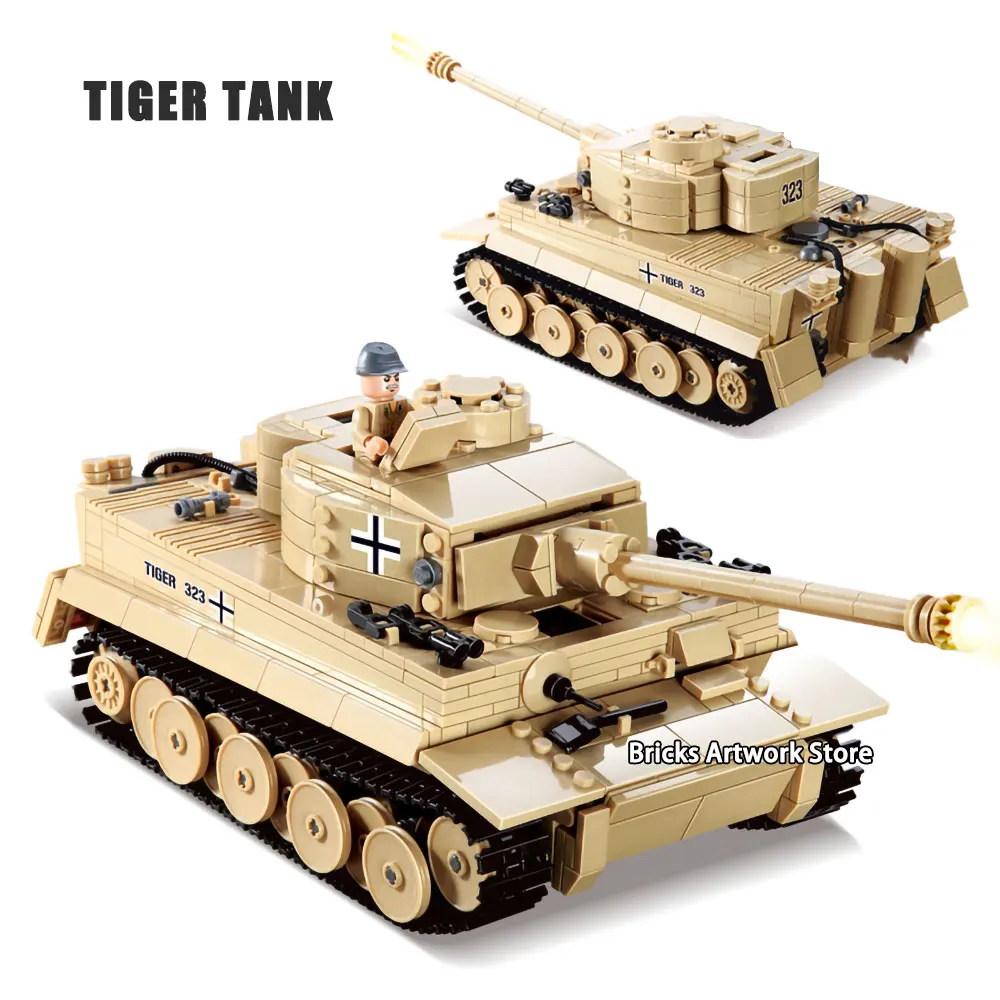 

KAZI 82011 Military Armored War Chariot German Armored Force Tiger Tank Soldiers Figures Educational Building Blocks Toys Kids